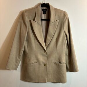 THEME Sz L 100% Wool Classic Lapel Slim Fit Pockets Lined Shoulder Pads Blazer